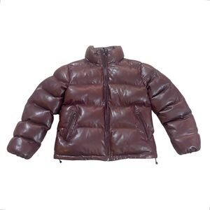 ASOS Steele Puffer Quilter Chariot Brown Vegan Sz XS Burgundy